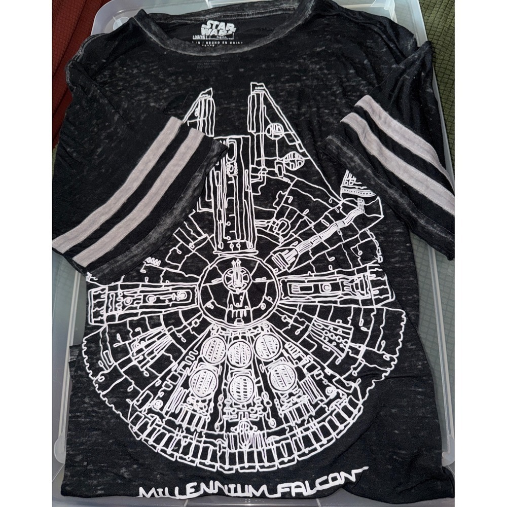 Star Wars Millennium Falcon Blueprint Graphic T Shirt Black LG
